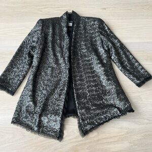 Black Sequin Open Front Jacket